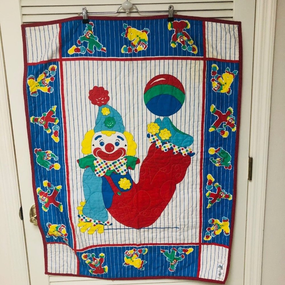 Project Linus Quilt Crib Security Lovey Blanket 32x42 Happy Clowns Primary Color